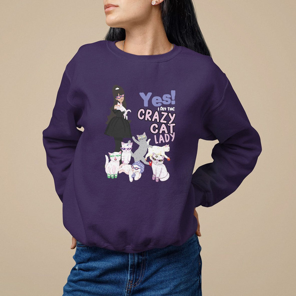Mother's Day Cat Lover Sweatshirt Yes I Am The Crazy Cat Mom TS09 Purple Printyourwear