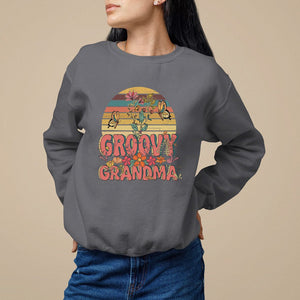 Mother's Day Grandma Groovy Floral Hippie Retro Flower Sweatshirt TS09 Charcoal Printyourwear