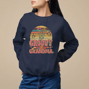 Mother's Day Grandma Groovy Floral Hippie Retro Flower Sweatshirt TS09 Navy Printyourwear