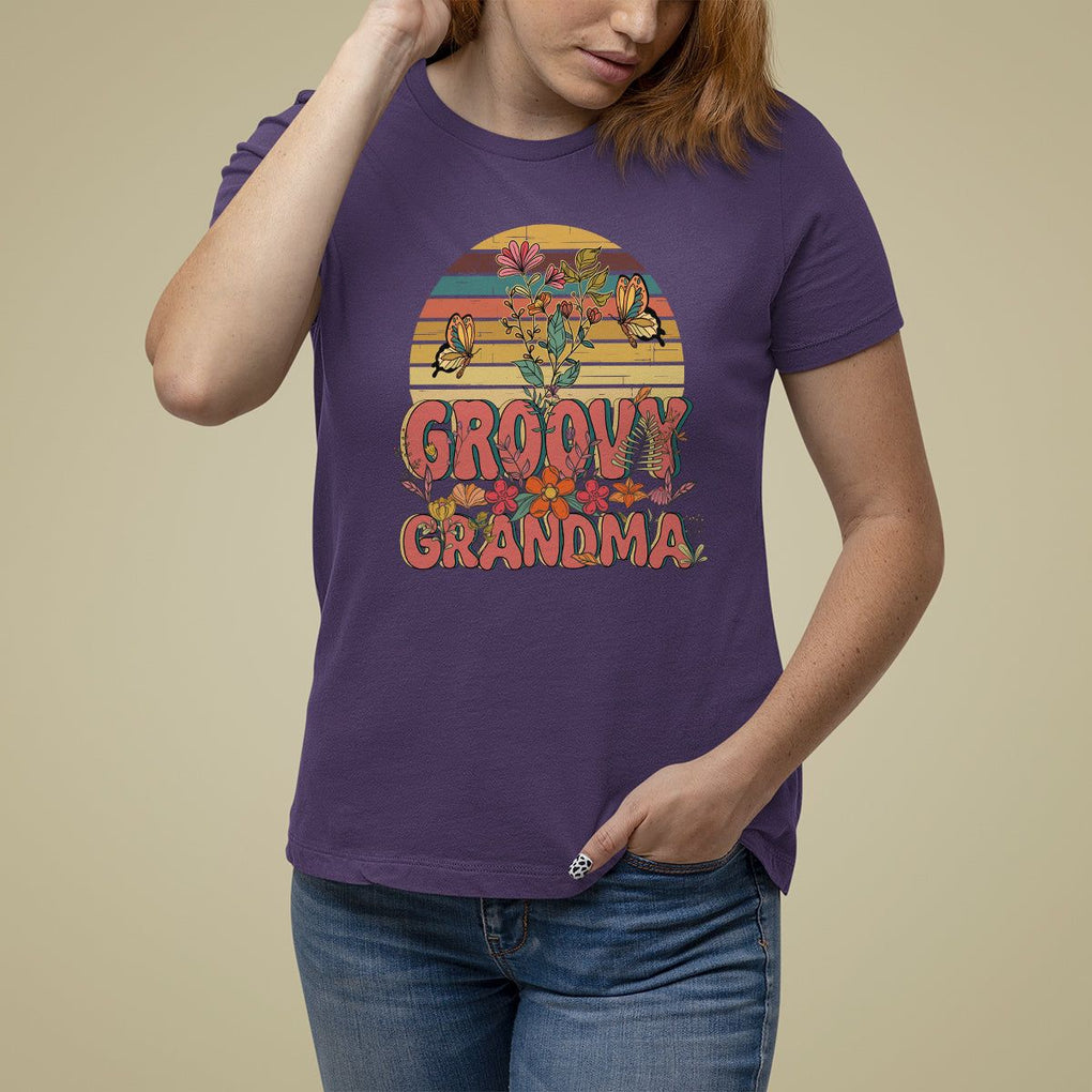 Mother's Day Grandma Groovy Floral Hippie Retro Flower T Shirt For Women TS09 Purple Printyourwear