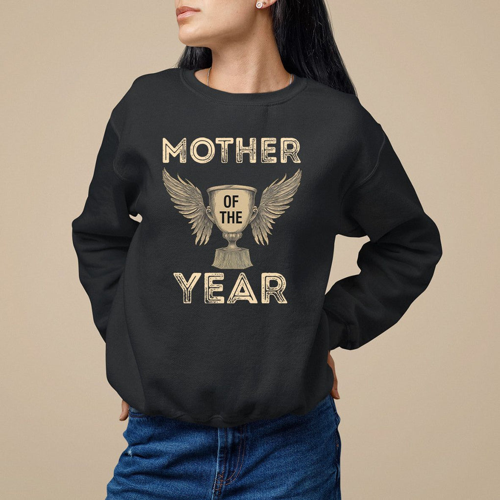 Mother's Day Sweatshirt Mother Of The Year Award Medal TS09 Black Printyourwear