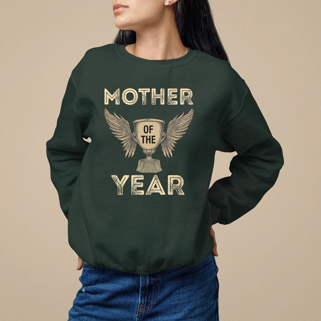 Mother's Day Sweatshirt Mother Of The Year Award Medal TS09 Dark Forest Green Printyourwear