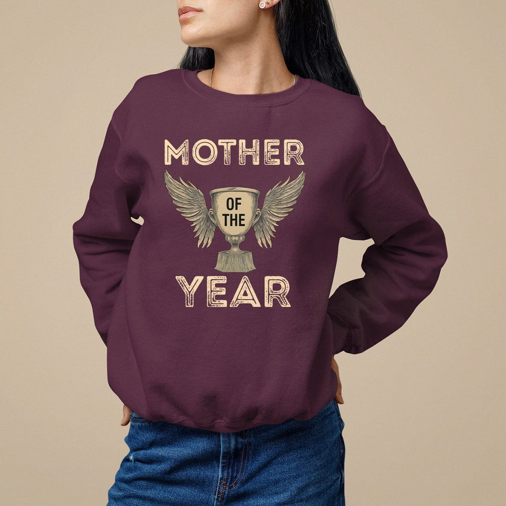 Mother's Day Sweatshirt Mother Of The Year Award Medal TS09 Maroon Printyourwear