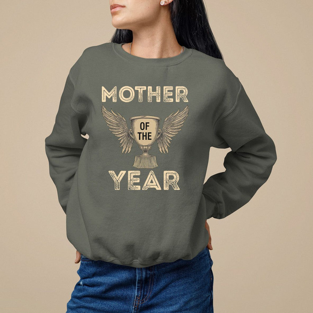 Mother's Day Sweatshirt Mother Of The Year Award Medal TS09 Military Green Printyourwear