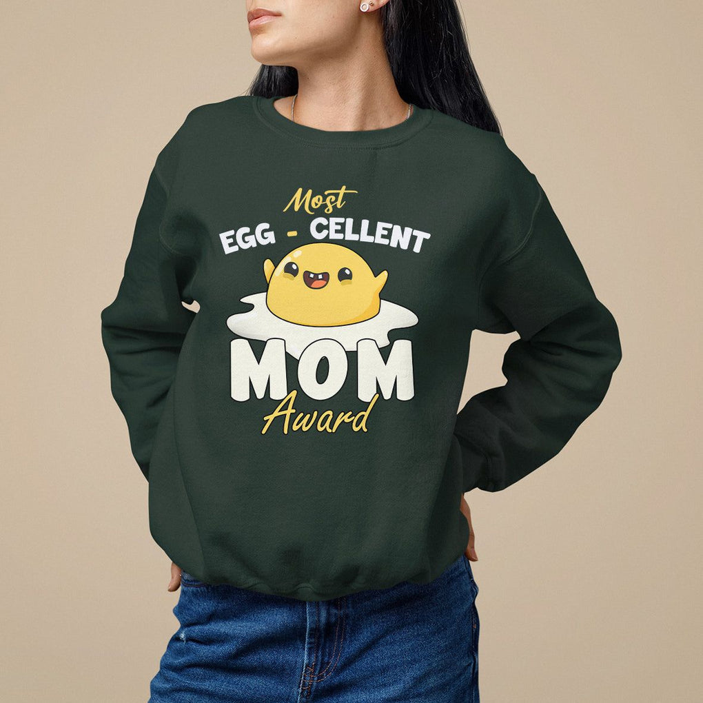 Mother's Day Sweatshirt Most Eggcelent Mom Cute Egg TS09 Dark Forest Green Printyourwear