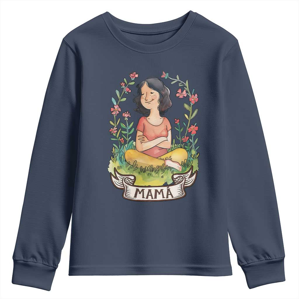 Mother's Day Mama Picture Youth Sweatshirt TS09 Navy Print Your Wear