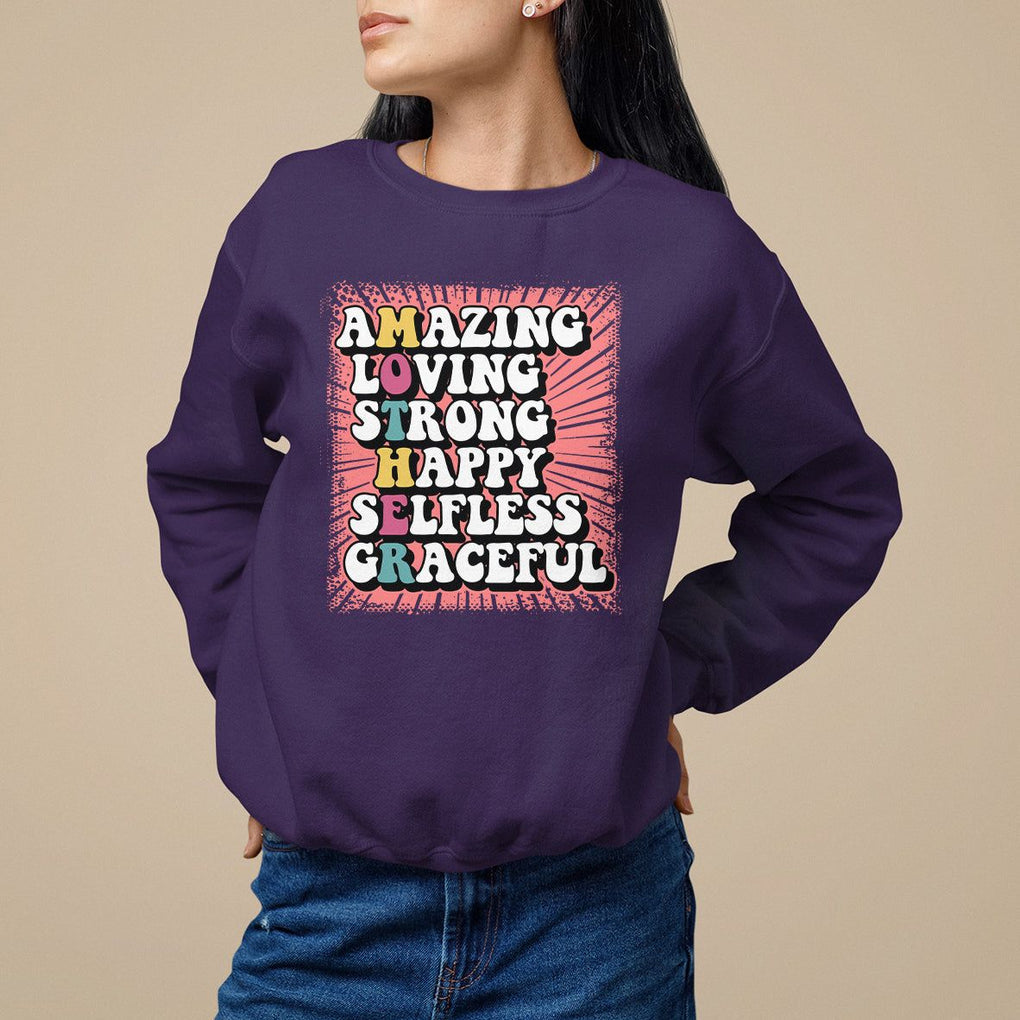 Mother's Day Sweatshirt Amazing Loving Strong Happy Selfless Graceful Mom TS09 Purple Printyourwear