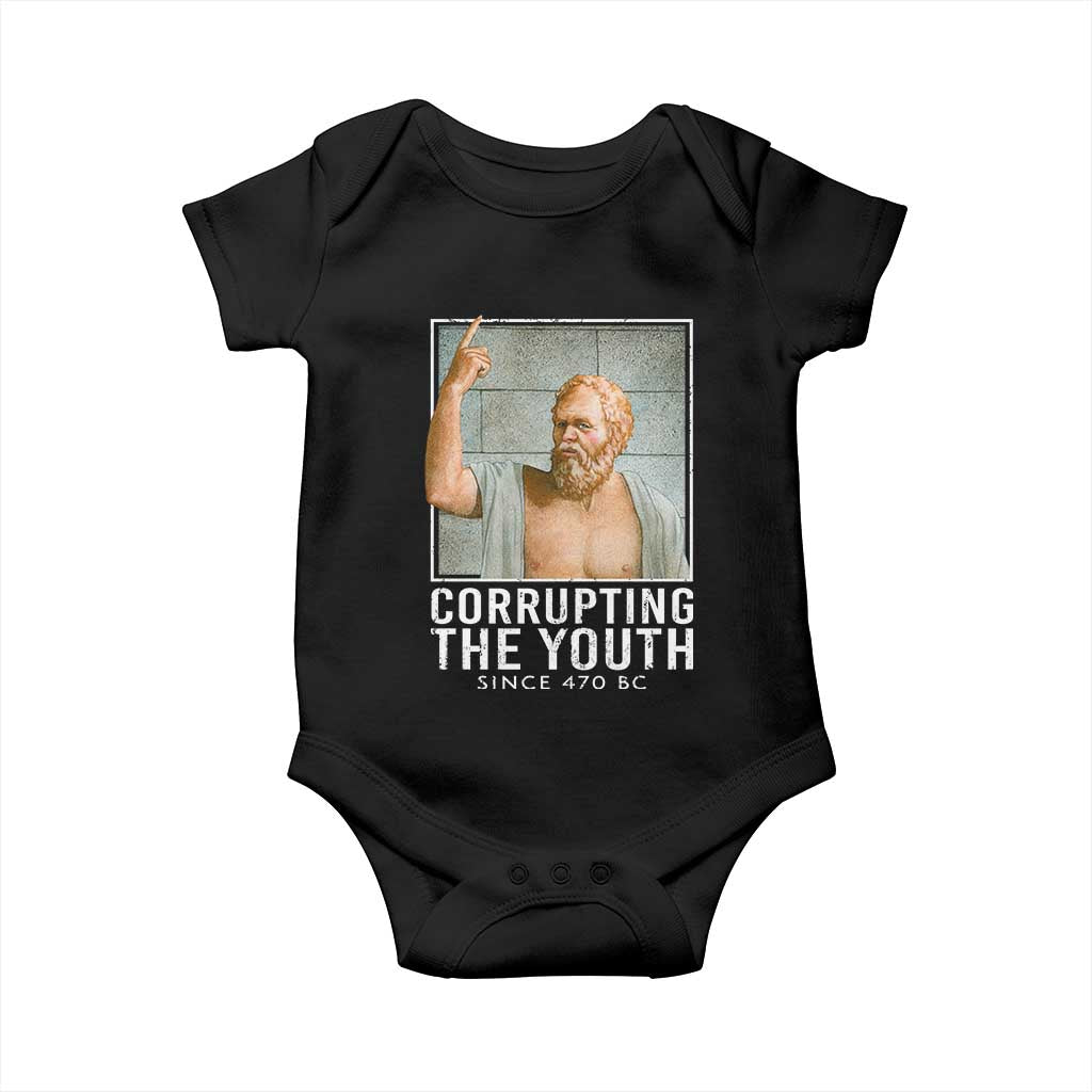 Funny Greek Philosophy Socrates Baby Onesie Corrupting The Youth Philosopher TS09 Black Print Your Wear