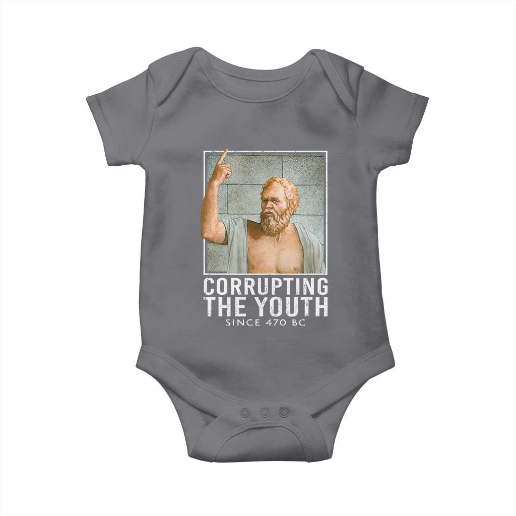 Funny Greek Philosophy Socrates Baby Onesie Corrupting The Youth Philosopher TS09 Charcoal Print Your Wear