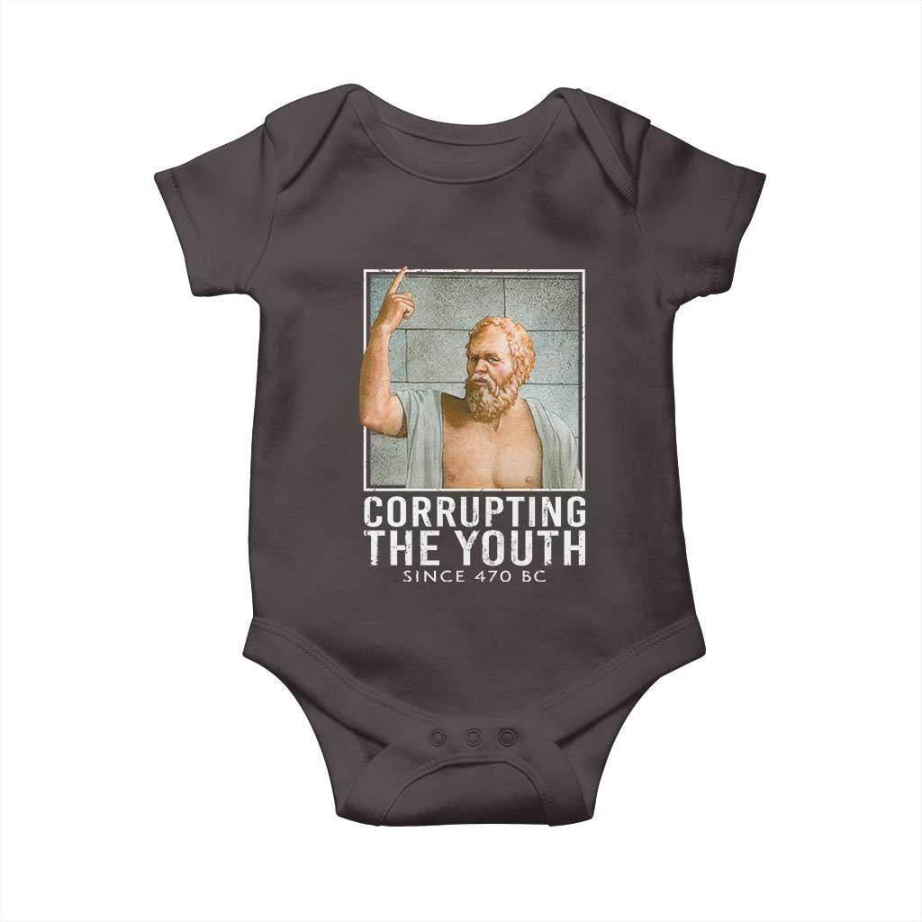 Funny Greek Philosophy Socrates Baby Onesie Corrupting The Youth Philosopher TS09 Dark Chocolate Print Your Wear