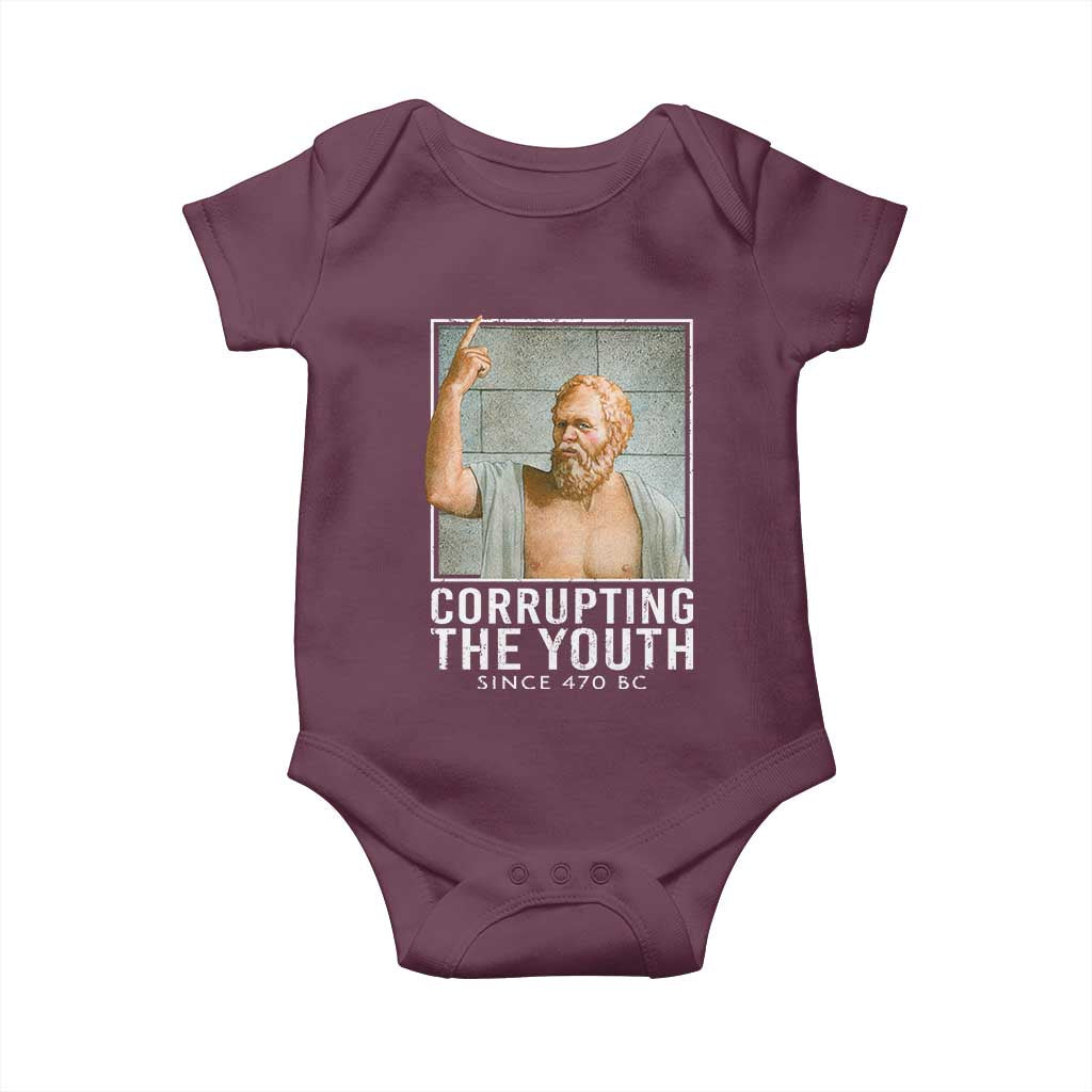 Funny Greek Philosophy Socrates Baby Onesie Corrupting The Youth Philosopher TS09 Maroon Print Your Wear