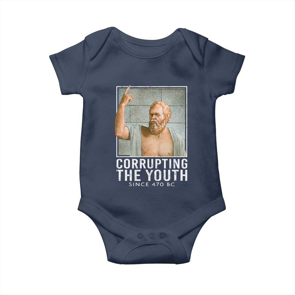Funny Greek Philosophy Socrates Baby Onesie Corrupting The Youth Philosopher TS09 Navy Print Your Wear