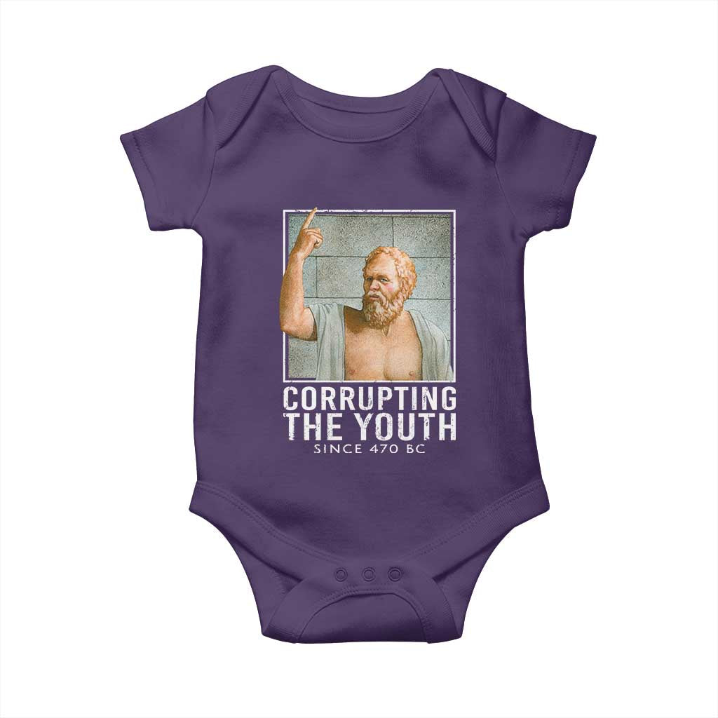 Funny Greek Philosophy Socrates Baby Onesie Corrupting The Youth Philosopher TS09 Purple Print Your Wear