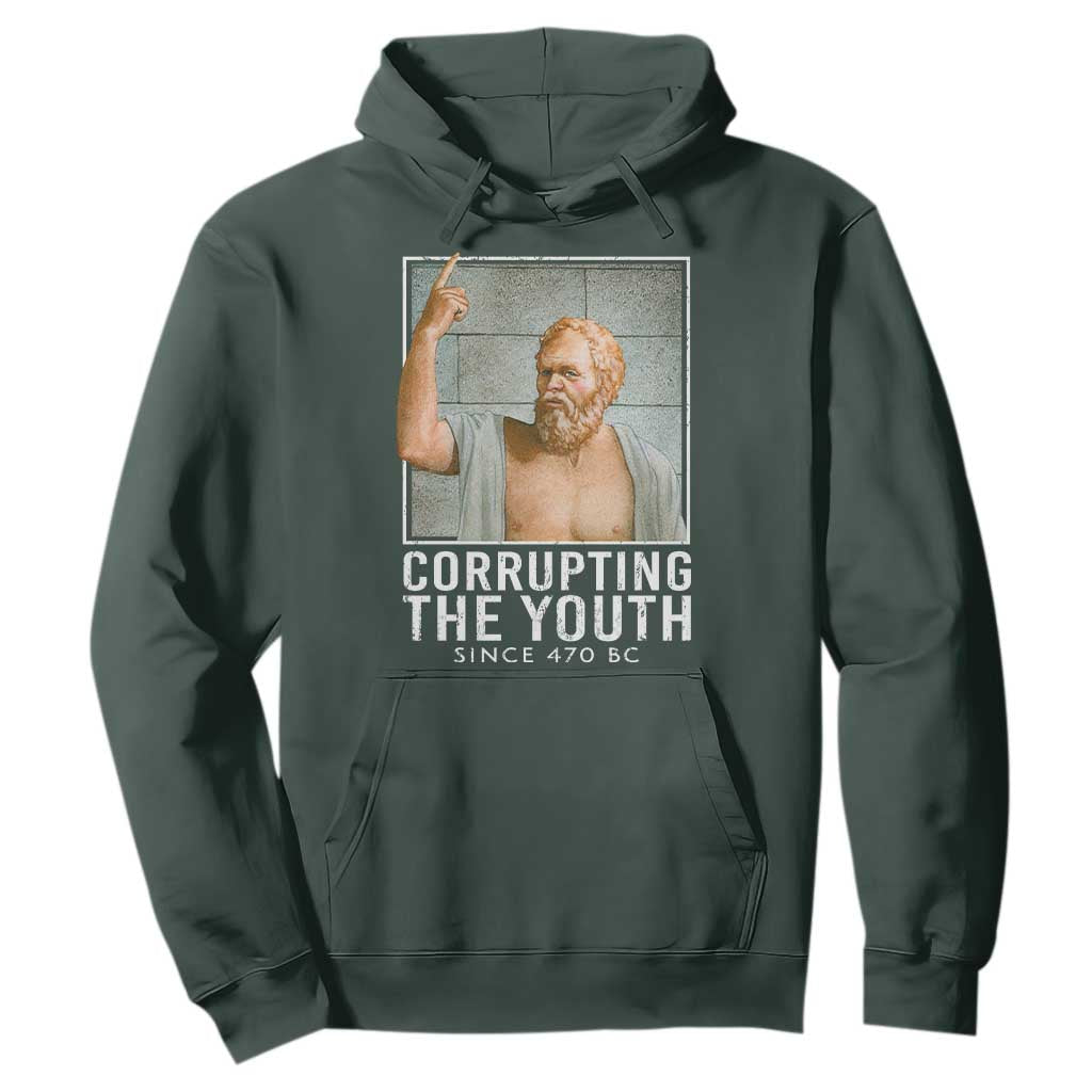 Funny Greek Philosophy Socrates Hoodie Corrupting The Youth Philosopher TS09 Dark Forest Green Print Your Wear