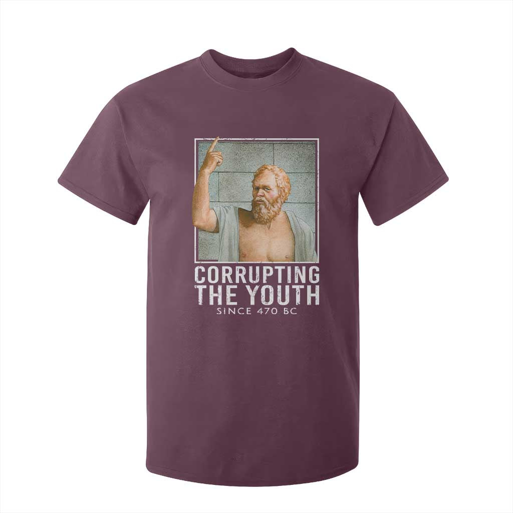 Funny Greek Philosophy Socrates T Shirt For Kid Corrupting The Youth Philosopher TS09 Maroon Print Your Wear