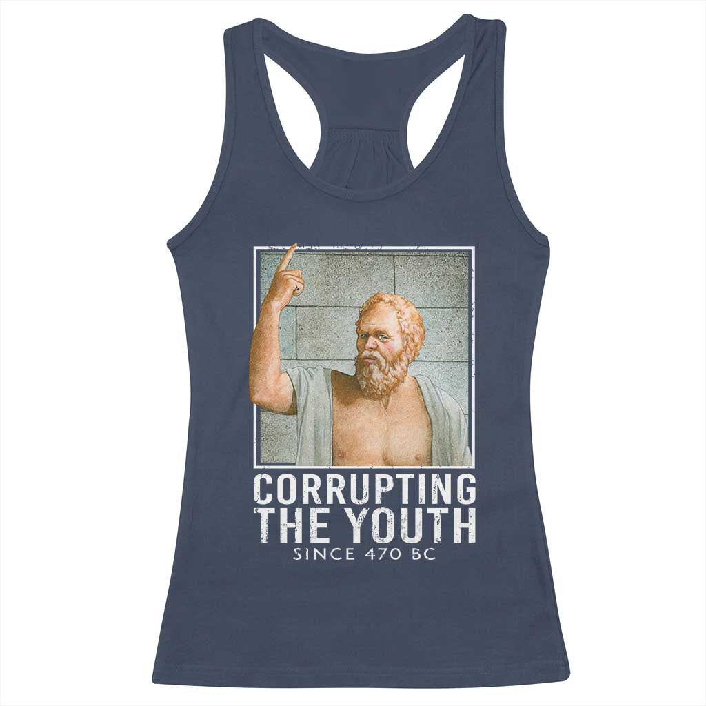 Funny Greek Philosophy Socrates Racerback Tank Top Corrupting The Youth Philosopher TS09 Navy Print Your Wear