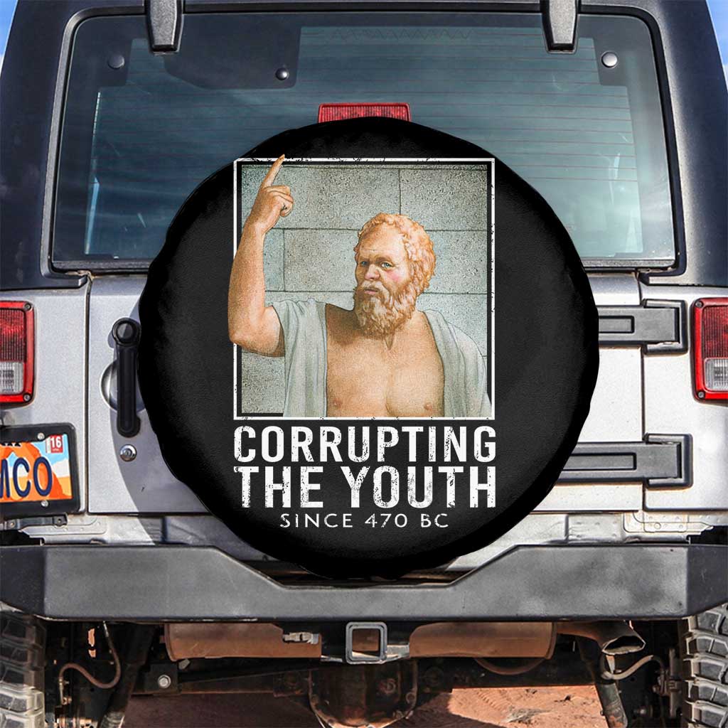 Funny Greek Philosophy Socrates Spare Tire Cover Corrupting The Youth Philosopher TS09 No hole Black Print Your Wear