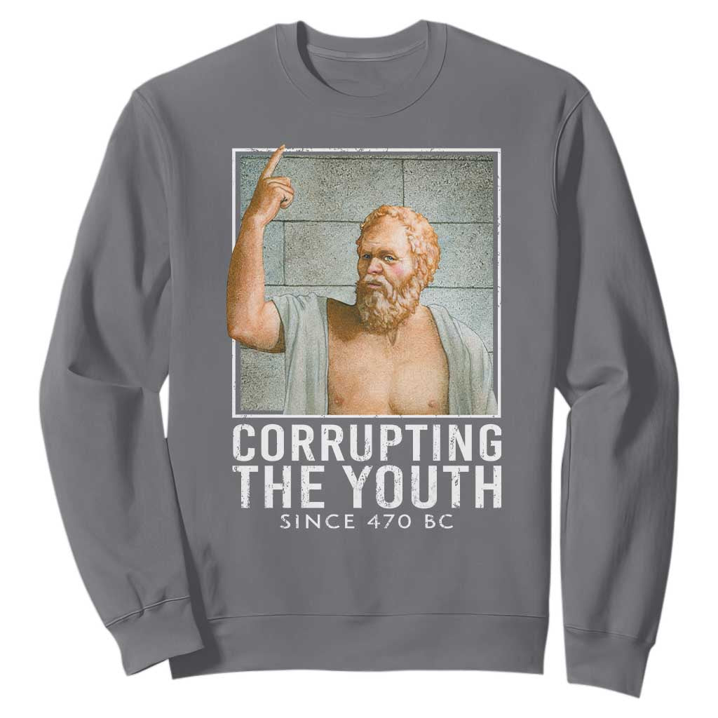 Funny Greek Philosophy Socrates Sweatshirt Corrupting The Youth Philosopher TS09 Charcoal Print Your Wear