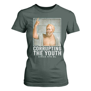 Funny Greek Philosophy Socrates T Shirt For Women Corrupting The Youth Philosopher TS09 Dark Forest Green Print Your Wear
