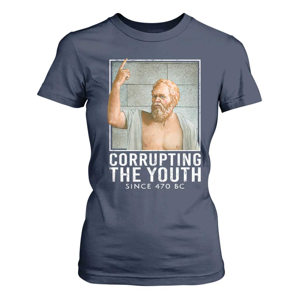 Funny Greek Philosophy Socrates T Shirt For Women Corrupting The Youth Philosopher TS09 Navy Print Your Wear