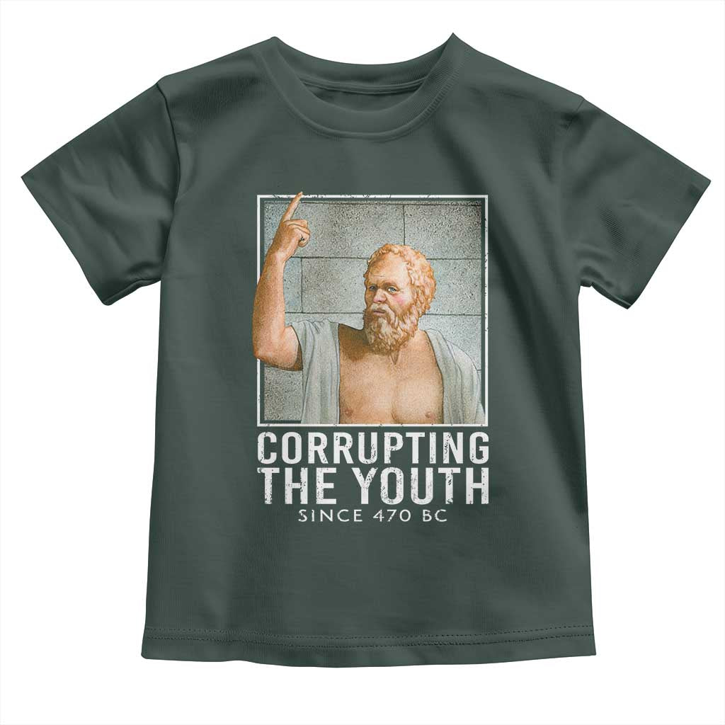 Funny Greek Philosophy Socrates Toddler T Shirt Corrupting The Youth Philosopher TS09 Dark Forest Green Print Your Wear