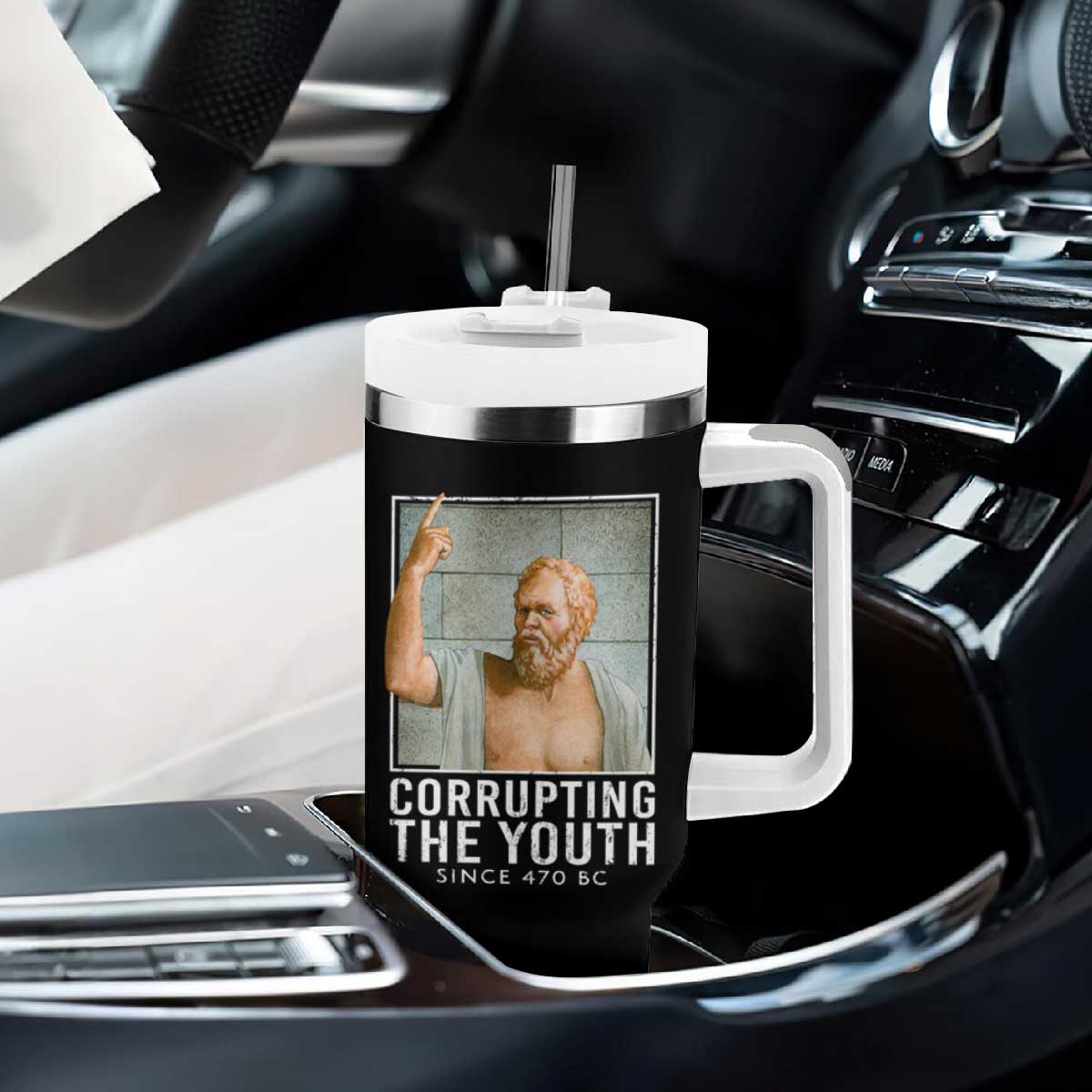 Funny Greek Philosophy Socrates Tumbler With Handle Corrupting The Youth Philosopher TS09 Print Your Wear