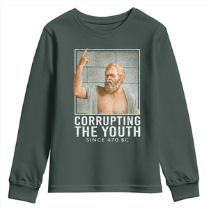 Funny Greek Philosophy Socrates Youth Sweatshirt Corrupting The Youth Philosopher TS09 Dark Forest Green Print Your Wear