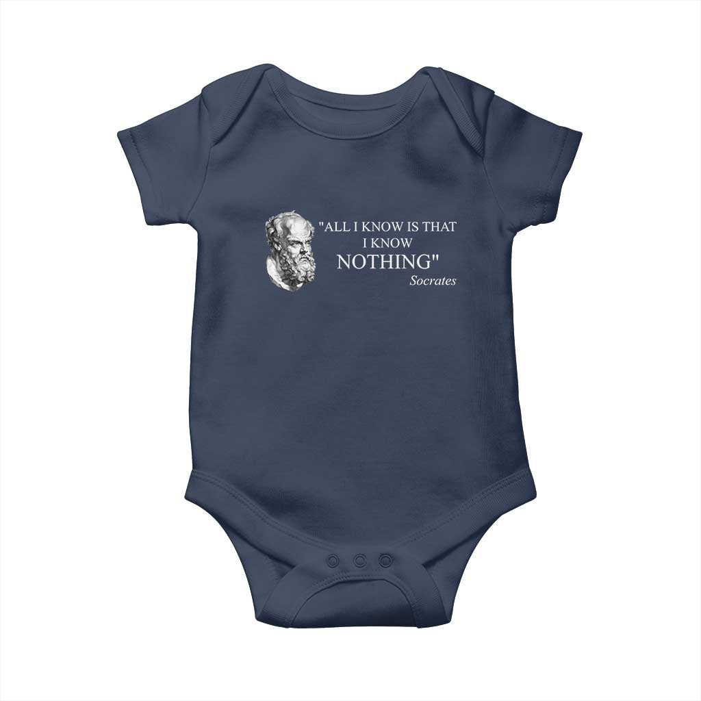 Greek Philosophy Socrates Baby Onesie All I Know Is That I Know Nothing TS09 Navy Print Your Wear