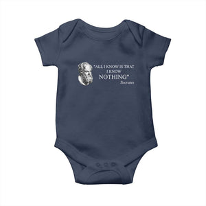 Greek Philosophy Socrates Baby Onesie All I Know Is That I Know Nothing TS09 Navy Print Your Wear