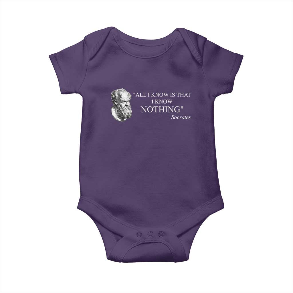 Greek Philosophy Socrates Baby Onesie All I Know Is That I Know Nothing TS09 Purple Print Your Wear