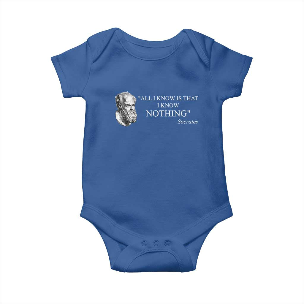 Greek Philosophy Socrates Baby Onesie All I Know Is That I Know Nothing TS09 Royal Blue Print Your Wear