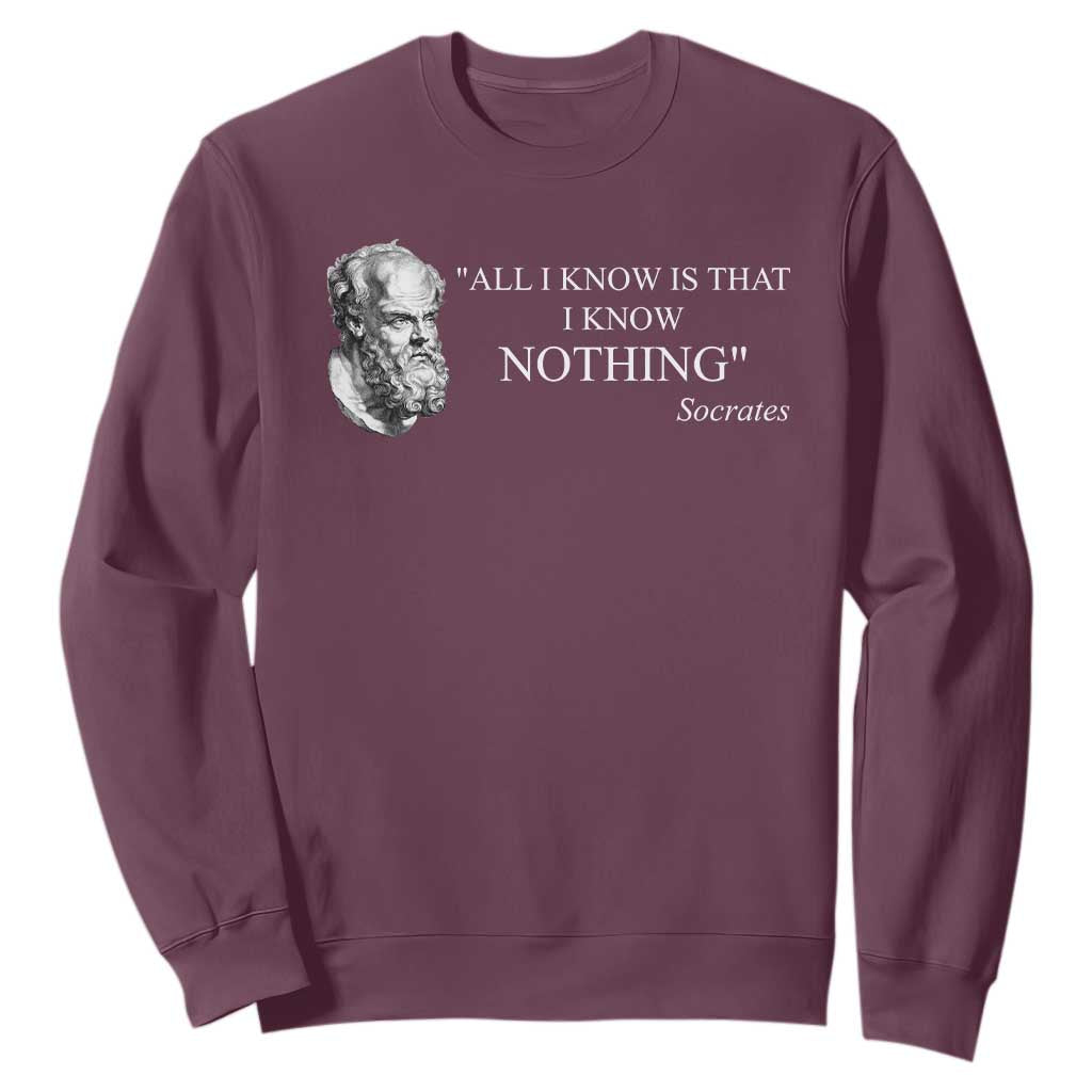Greek Philosophy Socrates Sweatshirt All I Know Is That I Know Nothing TS09 Maroon Print Your Wear