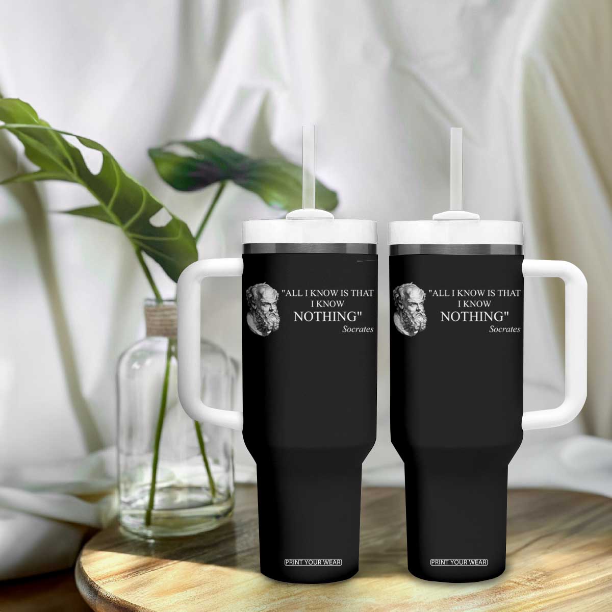Greek Philosophy Socrates Tumbler With Handle All I Know Is That I Know Nothing TS09 Print Your Wear