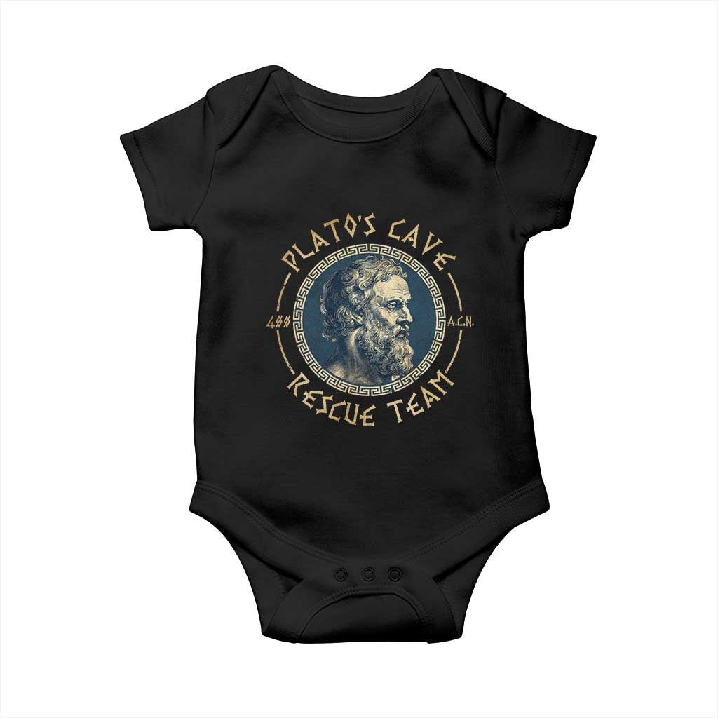 Greek Philosophy Plato Baby Onesie Platos Cave Rescue Team TS09 Black Print Your Wear