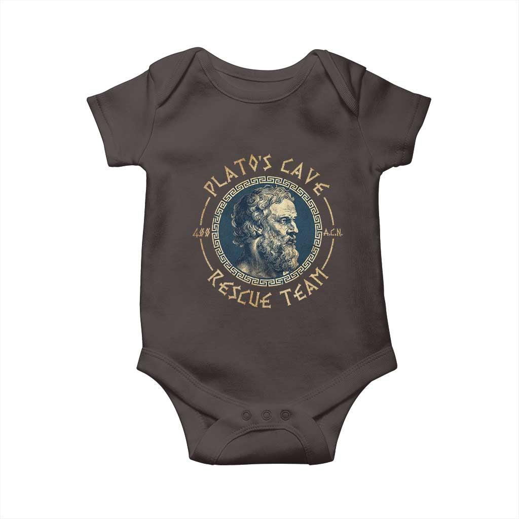Greek Philosophy Plato Baby Onesie Platos Cave Rescue Team TS09 Dark Chocolate Print Your Wear