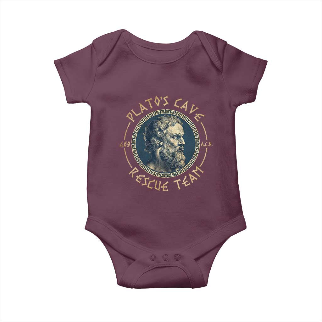 Greek Philosophy Plato Baby Onesie Platos Cave Rescue Team TS09 Maroon Print Your Wear