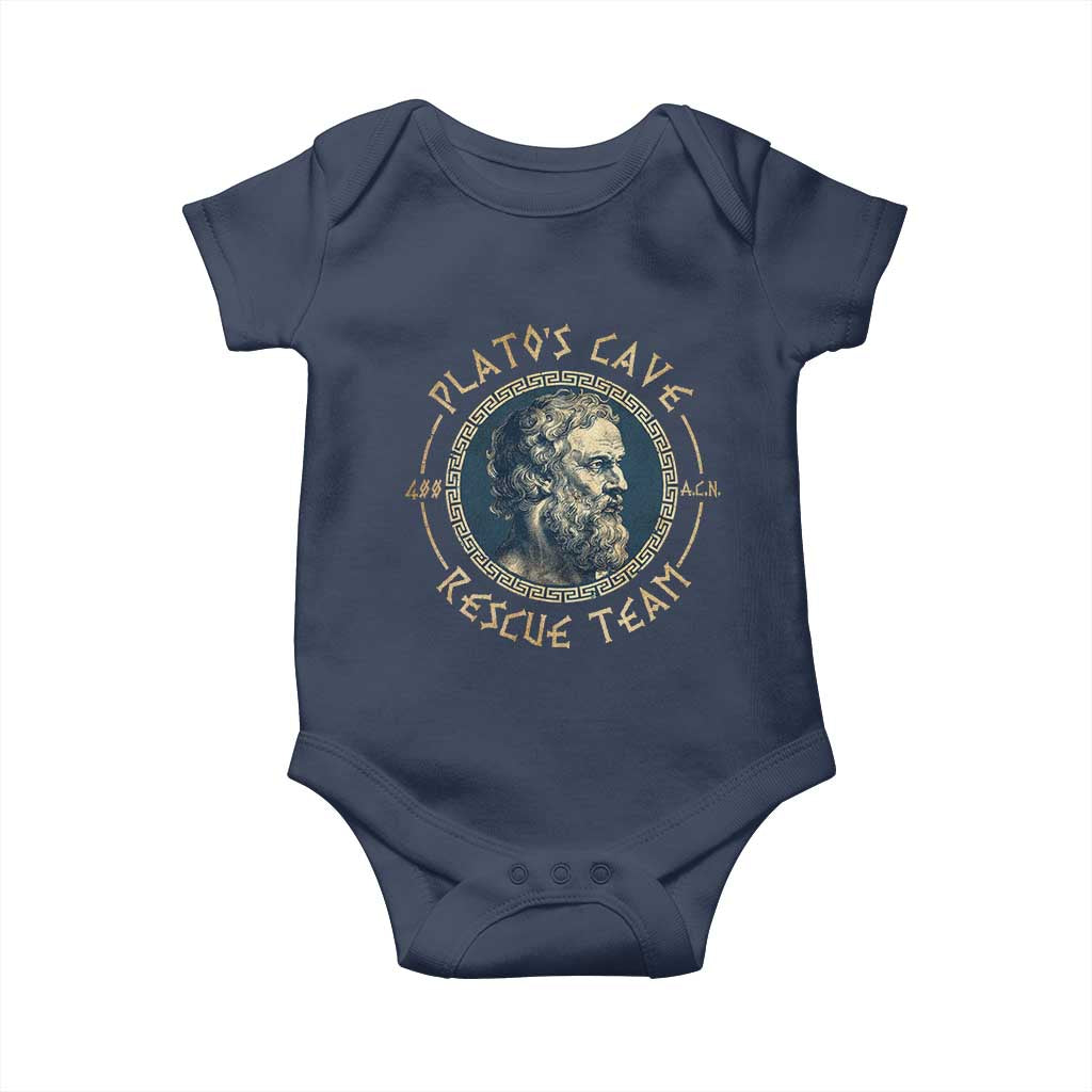 Greek Philosophy Plato Baby Onesie Platos Cave Rescue Team TS09 Navy Print Your Wear