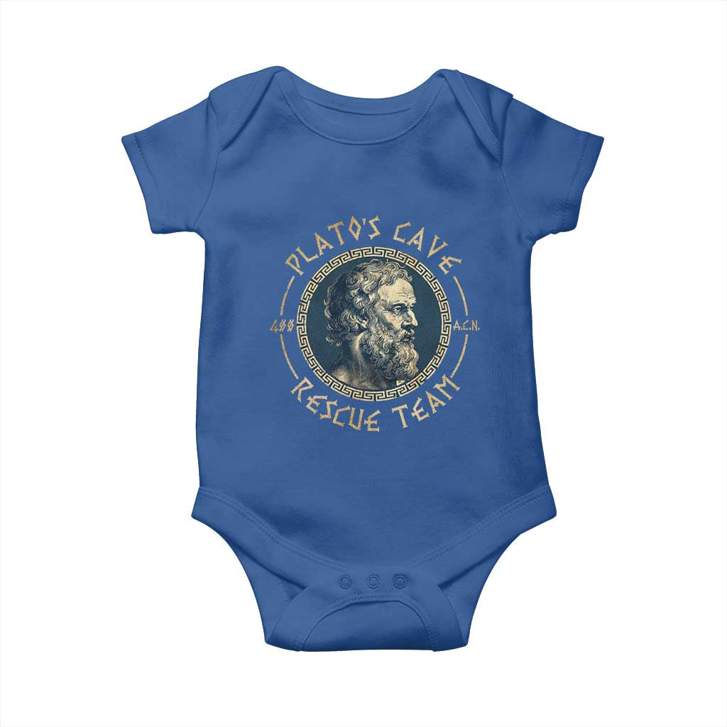 Greek Philosophy Plato Baby Onesie Platos Cave Rescue Team TS09 Royal Blue Print Your Wear
