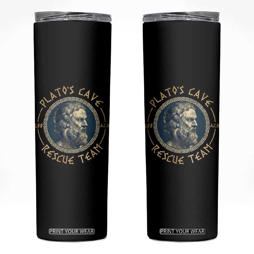 Greek Philosophy Plato Skinny Tumbler Platos Cave Rescue Team TS09 Black Print Your Wear