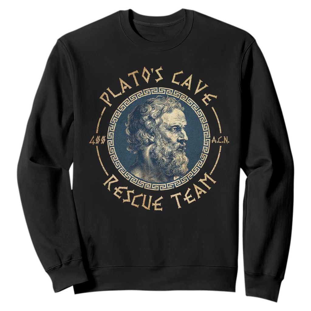 Greek Philosophy Plato Sweatshirt Platos Cave Rescue Team TS09 Black Print Your Wear