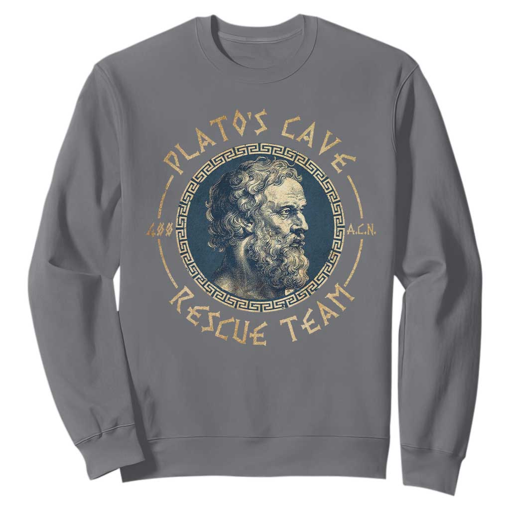 Greek Philosophy Plato Sweatshirt Platos Cave Rescue Team TS09 Charcoal Print Your Wear