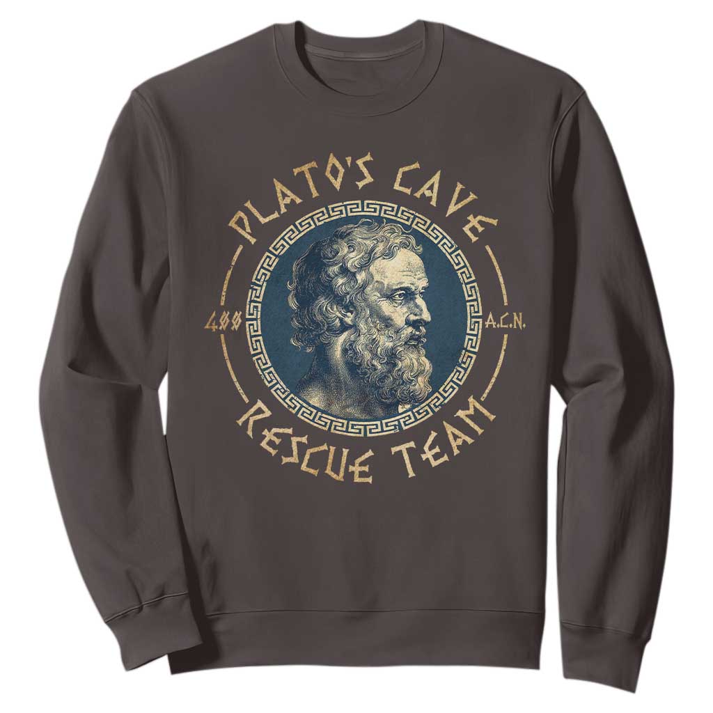 Greek Philosophy Plato Sweatshirt Platos Cave Rescue Team TS09 Dark Chocolate Print Your Wear