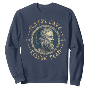 Greek Philosophy Plato Sweatshirt Platos Cave Rescue Team TS09 Navy Print Your Wear