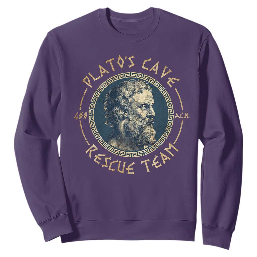 Greek Philosophy Plato Sweatshirt Platos Cave Rescue Team TS09 Purple Print Your Wear