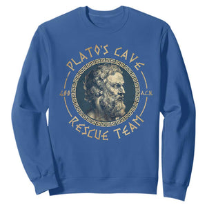 Greek Philosophy Plato Sweatshirt Platos Cave Rescue Team TS09 Royal Blue Print Your Wear
