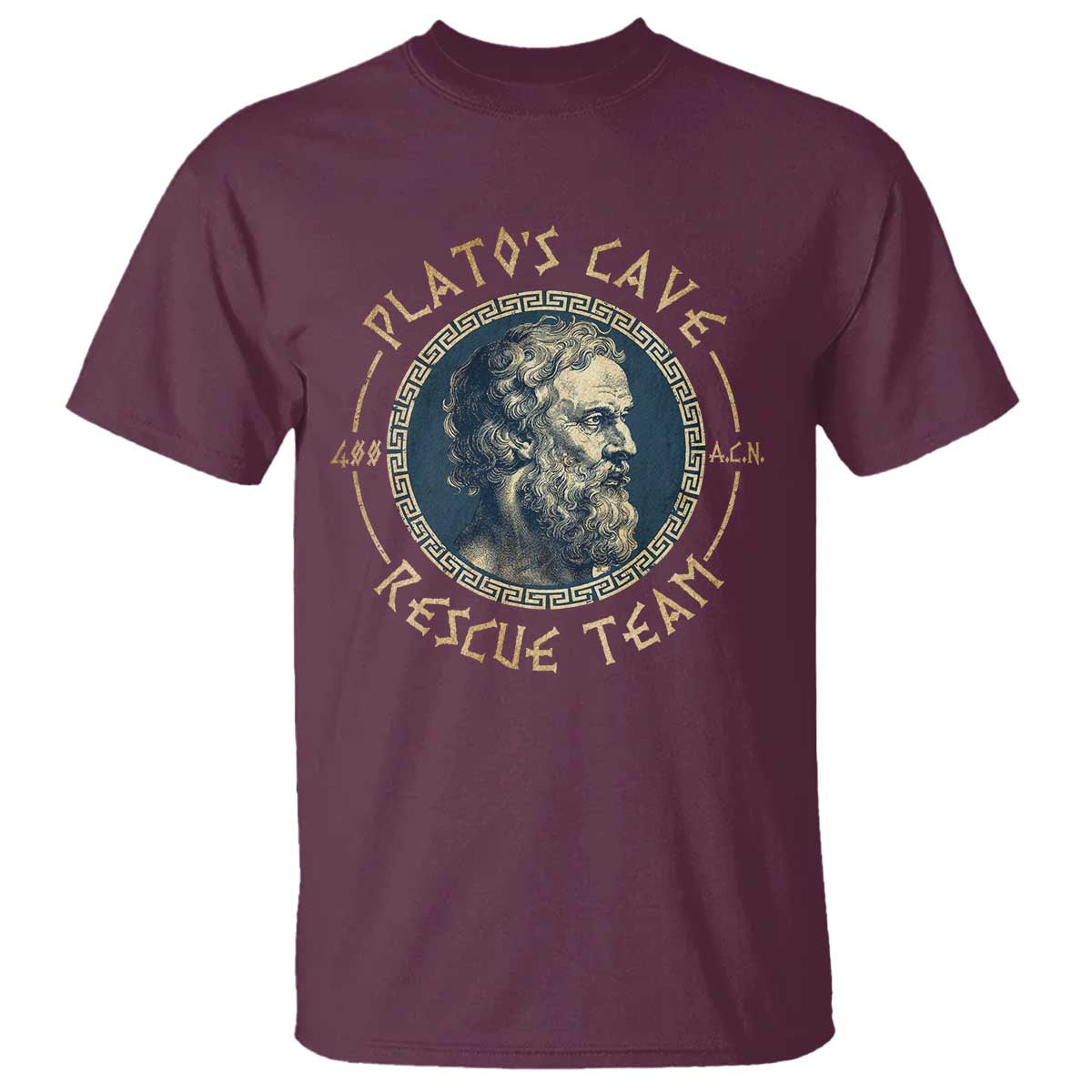 Greek Philosophy Plato T Shirt Platos Cave Rescue Team TS09 Maroon Print Your Wear