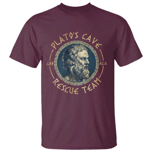 Greek Philosophy Plato T Shirt Platos Cave Rescue Team TS09 Maroon Print Your Wear