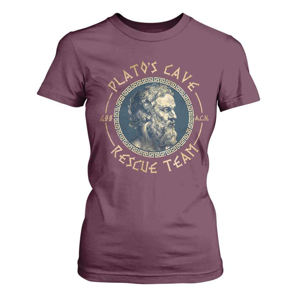 Greek Philosophy Plato T Shirt For Women Platos Cave Rescue Team TS09 Maroon Print Your Wear