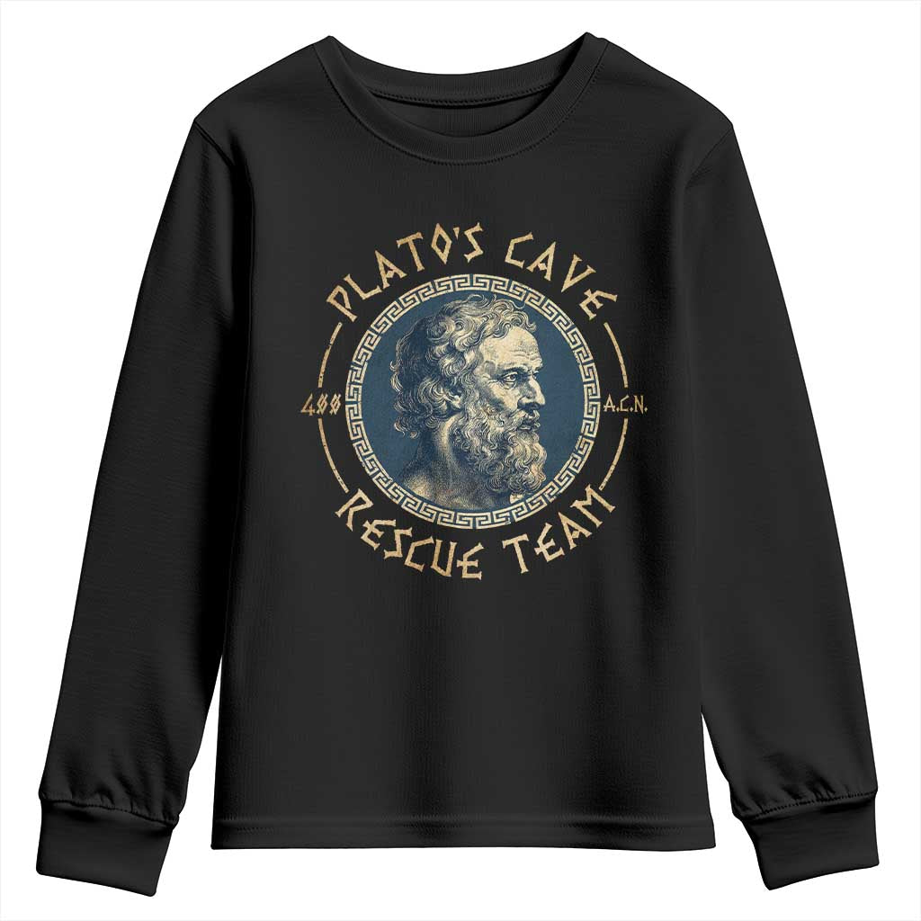 Greek Philosophy Plato Youth Sweatshirt Platos Cave Rescue Team TS09 Black Print Your Wear