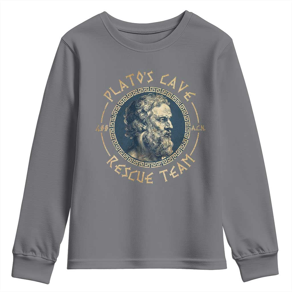 Greek Philosophy Plato Youth Sweatshirt Platos Cave Rescue Team TS09 Charcoal Print Your Wear